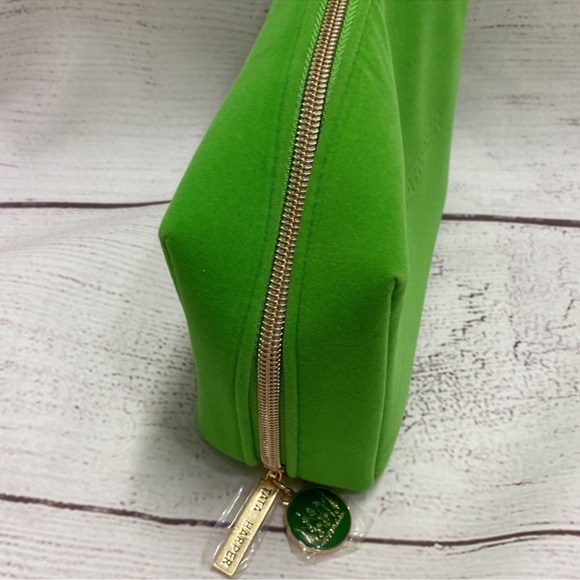 Tata Harper Green Make Up Cosmetic Travel Bag with gold zipper OS - Picture 4 of 10